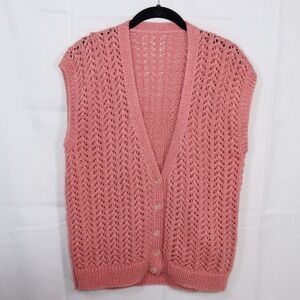 Vintage Pink Knit Sweater Vest Open Knit Button Front